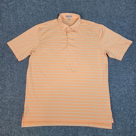 Peter Millar Summer Comfort Men's Golf Polo Shirt Size L Orange Blue Stripe - Picture 1 of 10